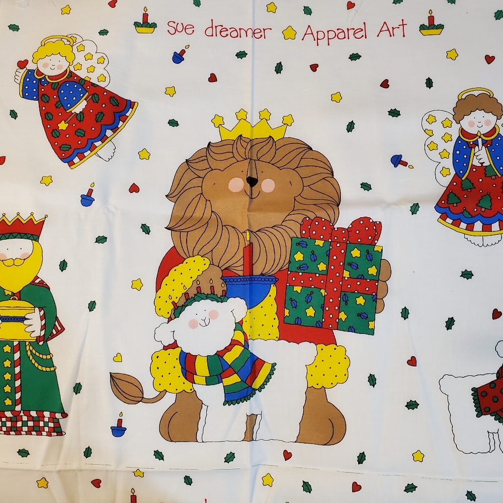 2 Panels Sue Dreamer Apparel Art ChristmasCloth Lion&Lamb, 3Kings, 6Angels NWOT